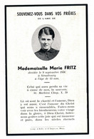 Faire Part De Décès Marie FRITZ Strasbourg (67) Memento Mori - Andachtsbilder