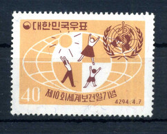 1961 COREA DEL SUD SET MNH ** 251 10° Ann. Giornata Mondiale Sanità - Korea, South