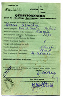 1946 - Questionnaire Pour Le Chauffage Des Locaux Professionnels - Documents Historiques