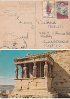 GRS18504 Greece 1973 Censored CPA Postcard Caryatid Nice Franking W Slogan Addressed Egypt - Covers & Documents