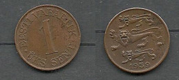 Estland Estonia 1 Sent 1939 Coin - Estonia