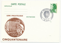 Entier Repiqué - 1,90 Liberté - Cinquantenaire "LENS PHILATELIQUE" - Exposition... 62 LENS - 6 Juin 1987 - Bijgewerkte Postkaarten  (voor 1995)