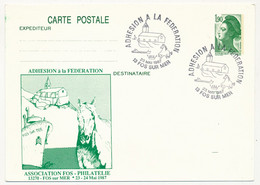 CP Entier CP Repiquée 1,90 Liberté - Adhésion à La Fédération - 13 FOS SUR MER - 23 Mai 1987 - Cartes Postales Repiquages (avant 1995)