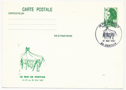 CP Entier CP Repiquée 1,90 Liberté - Le Mai De Pertuis - 84 PERTUIS - 21 Mai 1987 - Overprinter Postcards (before 1995)