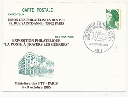 CP Entier CP Repiquée 1,80 Liberté - La Poste à Travers Les Guerres - PARIS - 4 Octobre 1985 - Bijgewerkte Postkaarten  (voor 1995)