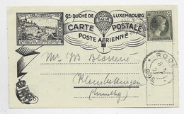 LUXEMBOURG 40C SOLO PETITE CARTE COVER CARD POSTE AERIENNE PAR BALLON 9 SEPT 1927 - Cartas & Documentos