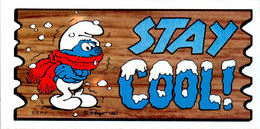 Petite Carte Bande Dessinée Schtroumpf Schtroumpfs Peyo 1982 Smurf Super Cards N°5 Schtroumpf Frileux Hiver Superbe.Etat - Objets Publicitaires