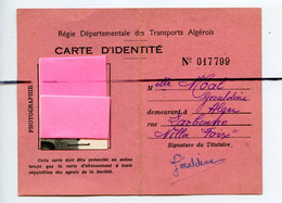 Document.  Carte Identité. R. D. T. A. Régit Départementale Des Transports ALGEROIS. - Monde