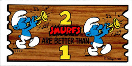 Petite Carte Bande Dessinée Schtroumpf Schtroumpfs Peyo 1982 Smurf Super Cards N°9 Schtroumpf Joyeux Musique Music Sup.E - Advertisement