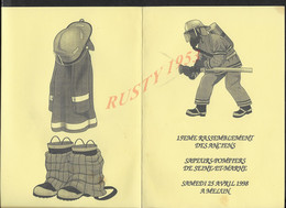 MILITARIA MENU ILLUSTRÉE SAPEURS POMPIERS MELUN 1998 : - Pompiers