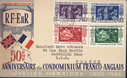 1er Jour D'émission FDC 50e Anniversaire Condominium Franco Anglais Nouvelles Hébrides YT 167 à 170 Port Vila 20 10 56 - Lettres & Documents