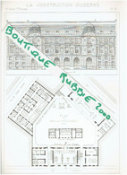 2 DESSINS + PLANS 1895 PARIS 18° CASERNE SAPEURS POMPIERS DE MONTMARTRE 12 RUE CARPEAUX ARCHITECTE HENEUX - Parigi