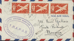 Cachet Première Liaison Aérienne Française Papeete Nouméa T.R.A.P.A.S YT Poste Aérienne Océanie N°7 X3 Par Avion - Aéreo