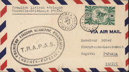 Avion Cachet Première Liaison Aérienne Française Nouméa Papeete T.R.A.P.A.S YT Nouvelle Calédonie 254 Surcharge 3FR - Cartas & Documentos