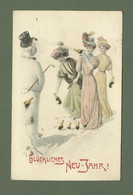 CARTE  POSTALE FANTAISIE H & L. VIENNA N°816 BONHOMME DE NEIGE ET CHAMPAGNE GLUCKLICHES NEV JAHR - Femmes