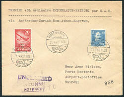 1949 Denmark S.A.S. First Flight Cover Copenhagen - Nairobi Kenya Airmail Via Amsterdam Zurich Rome Athens Khartum - Poste Aérienne