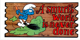 Petite Carte Bande Dessinée Schtroumpf Schtroumpfs Peyo 1982 Smurf Super Cards N°45 Schtroumpf Balai Balayer Superbe.E - Objets Publicitaires