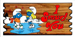 Petite Carte Bande Dessinée Schtroumpf Schtroumpfs Peyo 1982 Smurf Super Cards N°46 Schtroumpfette Patin à Glace Lac - Advertentie