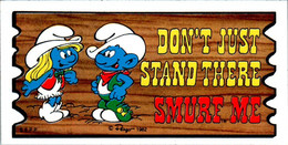 Petite Carte Bande Dessinée Schtroumpf Schtroumpfs Peyo 1982 Smurf Super Cards N°56 Schtroumpfette Far-West Western - Objets Publicitaires