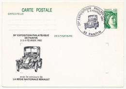 Entier Repiqué - 1,00 Sabine - 20e Expo. Philatélique De Pantin (Tacot Renault) - 93 PANTIN - 2/3 Février 1980 - Cartes Postales Repiquages (avant 1995)