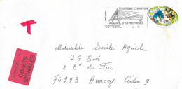 Enveloppe Avec étiquette Rouge " Objets Signalés " Oblitération Flamme 74 Seyssel 6-7-2000 - Covers & Documents