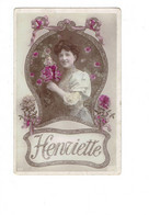 Cpa Fantaisie - Prénom HENRIETTE - Femme élégante - Médaillon Fleurs - Astra 237 - - Prénoms