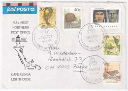 NZS14505 New Zealand Illust Cover N.Z.'s Most Northern Post Office - Cape Reinga Lighthouse - Mixed Franking - Address - Brieven En Documenten