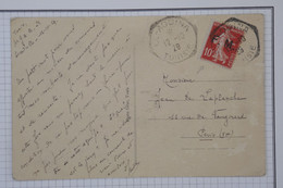 BA6 TUNISIE BELLE  CARTE F.M  1929  PETIT BUREAU EL AOUINA  A PARIS  FRANCE   ++CACHETS HEXAGONAUX   +++ AFF.INTERESSANT - Lettres & Documents