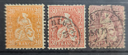 SWITZERLAND 1862-67 - MLH/canceled - Sc# 45, 46, 59 - Used Stamps