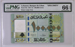 LEBANON 100000 LIVRES 2012 SPECIMEN PMG 66 EPQ P-95bs "free Shipping Via Registerd Air Mail" - Lebanon