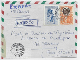 VATICANO 85L ESPRESSO + PA 60L LETTERA EXPRES AVION CITTA DEL VATICANO 24.6.1957 TO FRANCE - Cartas & Documentos