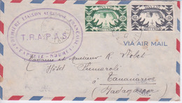 1947 -TAHITI - TIMBRE FRANCE LIBRE OCEANIE - TRAPAS - CACHET 1E LIAISON AERIENNE FRANÇAISE PAPEETE - NOUMEA - PAR AVION - Lettres & Documents