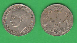 Jugoslavia 1 Dinar 1925 1 ДИНАР Yugoslavia Yougoslavie King Alexander I° Nichel Coin - Yugoslavia