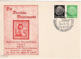 53858 - Deutsches Reich - 1937 - 1Pfg&5Pfg Hindenburg PGAKte SoStpl BERLIN - NATIONALE AUSSTELLUNG ... - Briefmarkenausstellungen