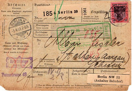 53866 - Deutsches Reich - 1909 - 80Pfg Germania Friedensdruck EF A Paketkte BERLIN -> Schweiz - Lettres & Documents