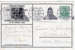 53871 - Deutsches Reich - 1913 - 5Pfg Germania PGAAnsKte "Voelkerlschlachtdenkmal" LEIPZIG- WEIHE ... -> Rudolstadt - Briefe U. Dokumente