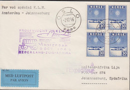 1946. NORGE. 4 Ex 30 ØRE London-issue On Cover Par Vol Special KLM Amsterdam - Johannesburg C... (Michel 281) - JF523498 - Storia Postale