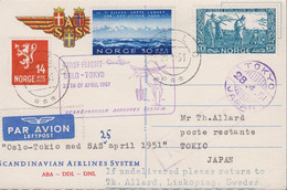 1951. NORGE. 40 ØRE SNORRE STURLASON + 30 + 14 ØRE On Official SAS Postcard (motive Skandina... (Michel 264+) - JF523499 - Cartas & Documentos