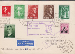 1951. NORGE. 10 ØRE SNORRE STURLASON + 6 Other Stamps ØRE On Card Cancelled FIRST FLIGHT OSL... (Michel 259+) - JF523500 - Covers & Documents