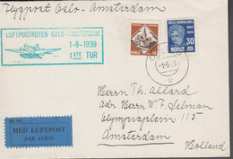 1939. NORGE. 15 ØRE NIDAROS DOMKIRKE + 30 ØRE ABEL On Small Cover Cancelled LUFTPOSTRUTEN OS... (Michel 153+) - JF523503 - Lettres & Documents