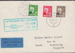 1939. NORGE. 20 + 15 + 10 ØRE HOLBERG On Small Cover Cancelled LUFTPOSTRUTEN OSLO - AMSTE... (Michel 163-165) - JF523506 - Lettres & Documents