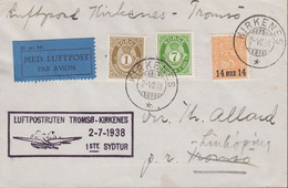 1938. NORGE. 1 + 7 ØRE POSTHORN + 14 ØRE 14 On 2 SKILL On Small Cover Cancelled LUFTPOSTRUTE... (Michel 154+) - JF523507 - Lettres & Documents