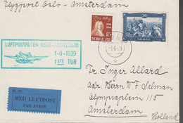 1939. NORGE. 15 ØRE HOLBERG + 30 ØRE HELLIG OLAV On Small Cover Cancelled LUFTPOSTRUTEN OSLO... (Michel 158+) - JF523511 - Lettres & Documents
