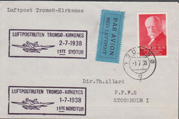 1938. NORGE. 20+10 ØRE NANSEN On Small Cover Cancelled LUFTPOSTRUTEN TROMSØ-KIRKENES 2-7-1938... (Michel 174) - JF523515 - Storia Postale