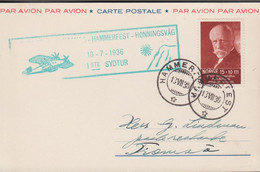 1936. NORGE. 15+10 ØRE NANSEN On Card Cancelled LHAMMERFEST-HONNINGSVÅG 13-7-1936 1STE SYDTUR... (Michel 173) - JF523519 - Briefe U. Dokumente