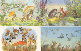 Squirrels Rabbits Fishing Hedgehog Magic Mushroom Umbrella 4x Postcard S - Tigres