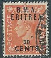 1948-49 OCCUPAZIONE BRITANNICA ERITREA BMA USATO 20 CENT  - RF34-5 - Eritrea