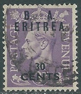 1950 OCCUPAZIONE BRITANNICA ERITREA BA USATO 30 CENT  - RF34-8 - Eritrée