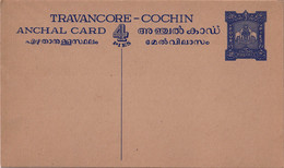 TRAVANCORE-COCHIN STATE-INDIA- PRE DECIMAL 4p POST CARD- MINT-INDIA-D5-111 - Travancore-Cochin