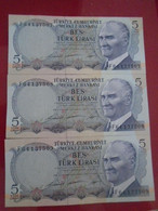 TURKEY , P 179 + 185 , 5 Lira , L 1930 + L 1970  ,  UNC Neuf , 4 Notes + 1 EF - Turquie